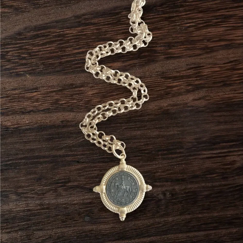 Matte Gold Horse Coin Necklace • Equestrian Jewelry • Adjustable 19